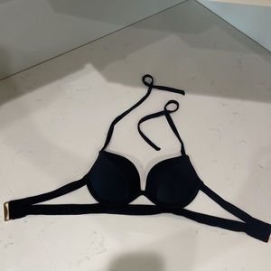 Sexy Black strappy gold hardware Victoria's Secret 32C the hottie halter bikini